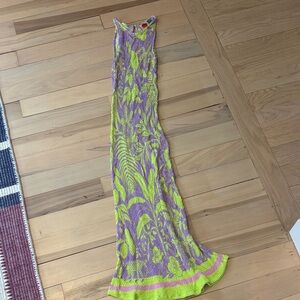 FARM Rio for Anthropologie Purple and Green Patterned Midi Dress